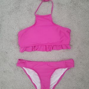 NWOT Gianni Bini Hot Pink Ruffle Halter Bikini